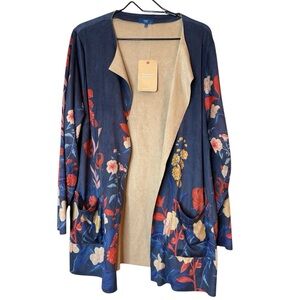 Cotton Traders Women's Floral Opened Soft Cardigan Sweater Jacket Size 18 UK 22